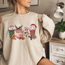christmas gingerbread coffee shirt, christmas coffee sweatshirt, coffee lover gift, latte drink crewneck, women holiday