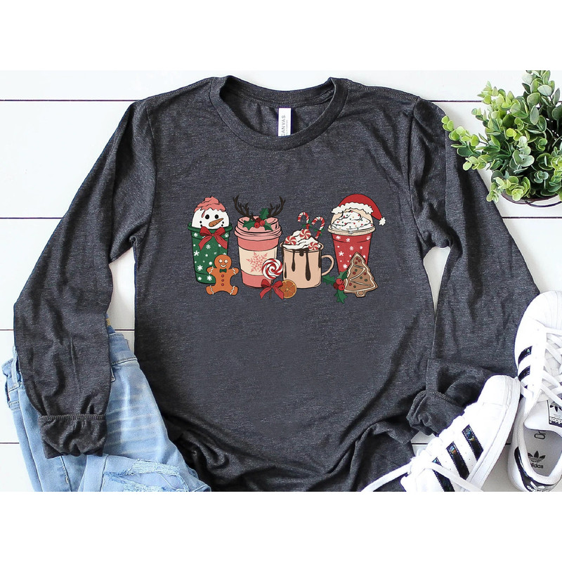 Christmas Gingerbread Coffee Shirt, Christmas Long Sleeve Tee, Coffee Lover gift, Latte drink Crewneck, women Xmas Holiday sweatshirt - 3.jpg