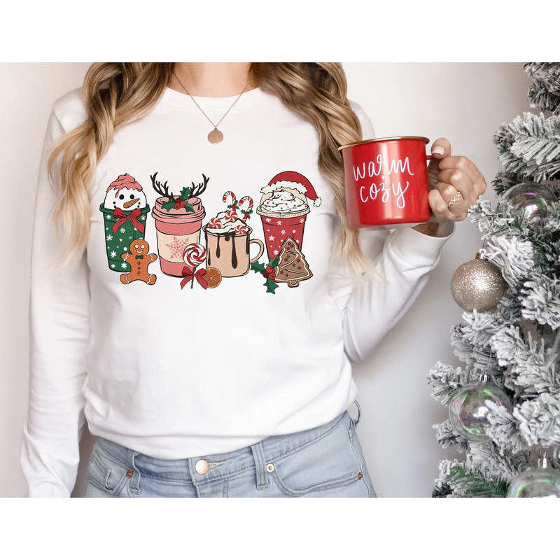 Christmas Gingerbread Coffee Shirt, Christmas Long Sleeve Tee, Coffee Lover gift, Latte drink Crewneck, women Xmas Holiday sweatshirt - 5.jpg