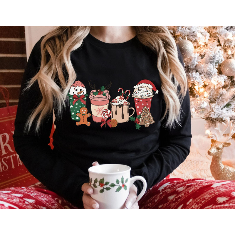 Christmas Gingerbread Coffee Shirt, Christmas Long Sleeve Tee, Coffee Lover gift, Latte drink Crewneck, women Xmas Holiday sweatshirt - 6.jpg