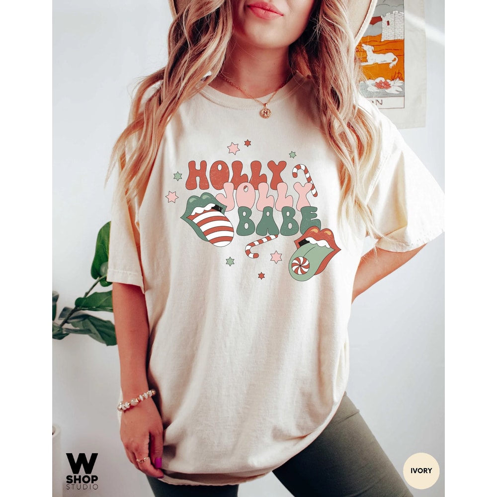 Christmas Holly Jolly Babe Shirt, Comfort Colors, Retro Christmas T-shirt, Retro Xmas Holiday Apparel, Vintage Christmas Shirt - 3.jpg