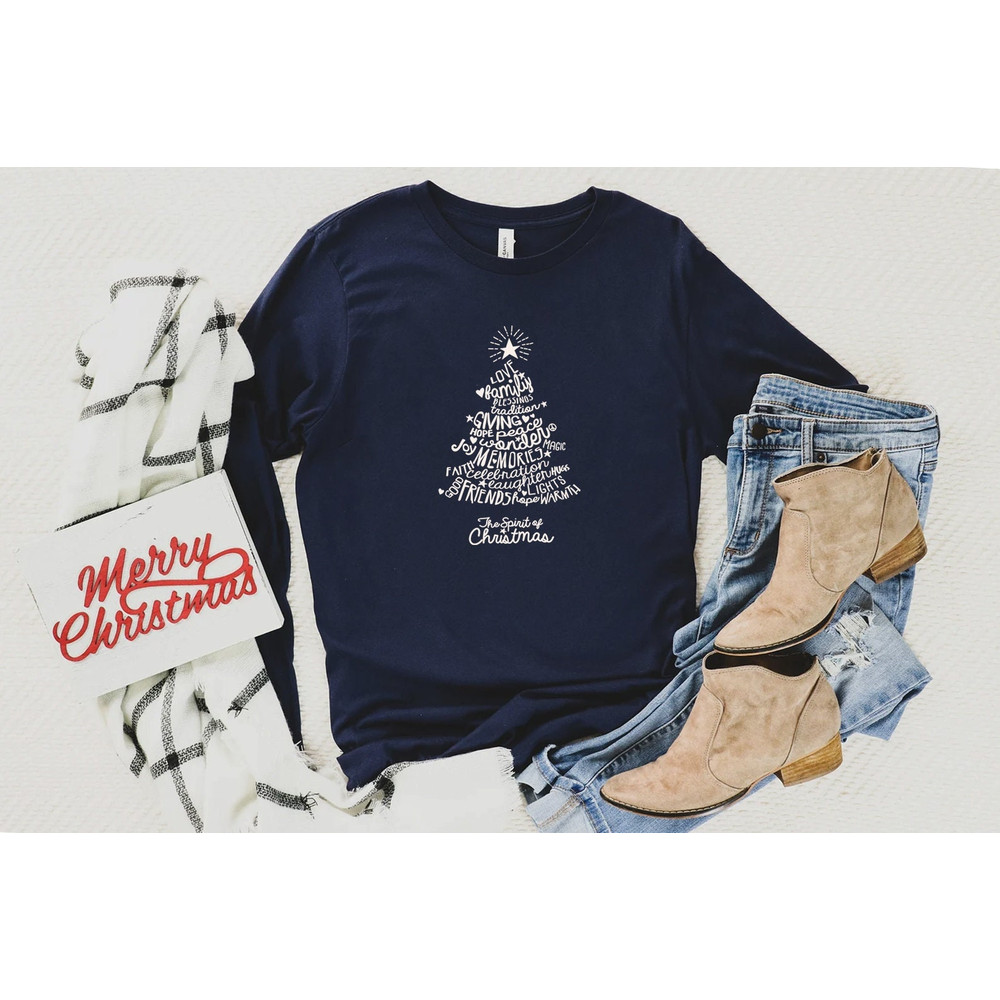 Christmas Tree Long Sleeve Shirt, Merry & Bright Shirt, Long Sleeve Shirt for Women, Crewneck pullover Sweater, cute Winter Holiday Tees - 1.jpg