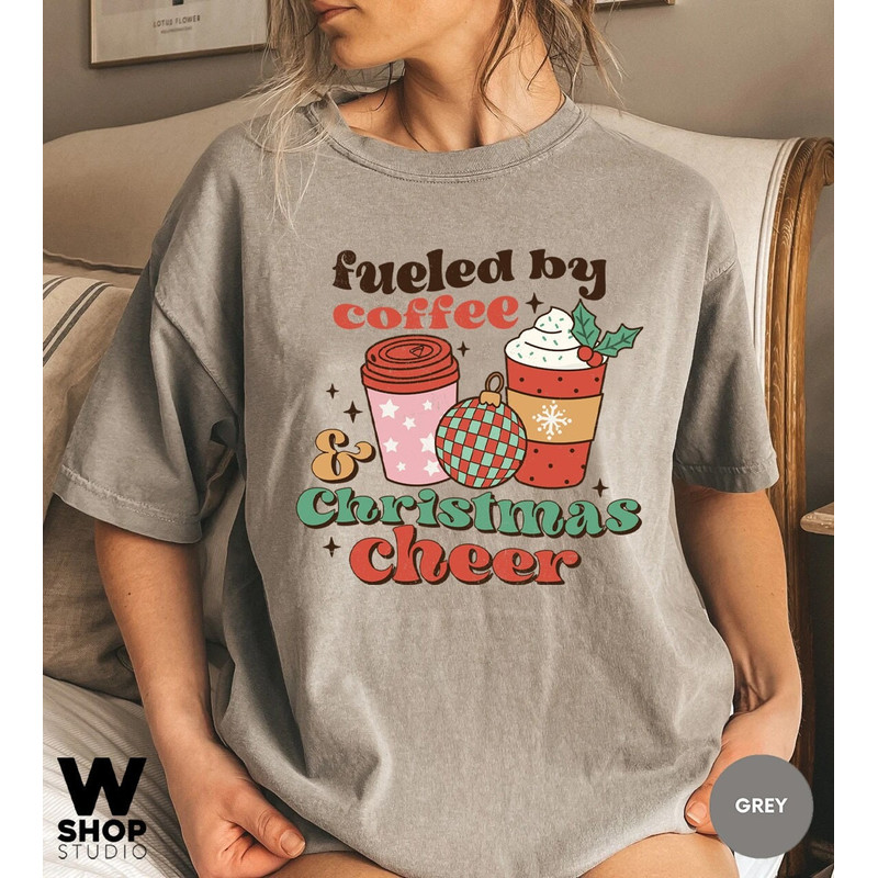Comfort Colors Fueled by coffee and christmas cheer, Christmas t-shirt, Retro Xmas holiday apparel, Christmas Shirts, Retro christmas - 1.jpg