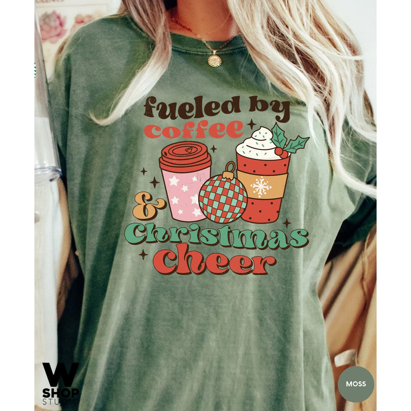 Comfort Colors Fueled by coffee and christmas cheer, Christmas t-shirt, Retro Xmas holiday apparel, Christmas Shirts, Retro christmas - 3.jpg