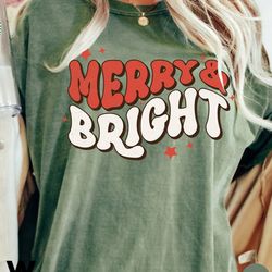 comfort colors merry and bright christmas t-shirt, holiday t-shirt, cute christmas t-shirt, christmas shirt, retro chris