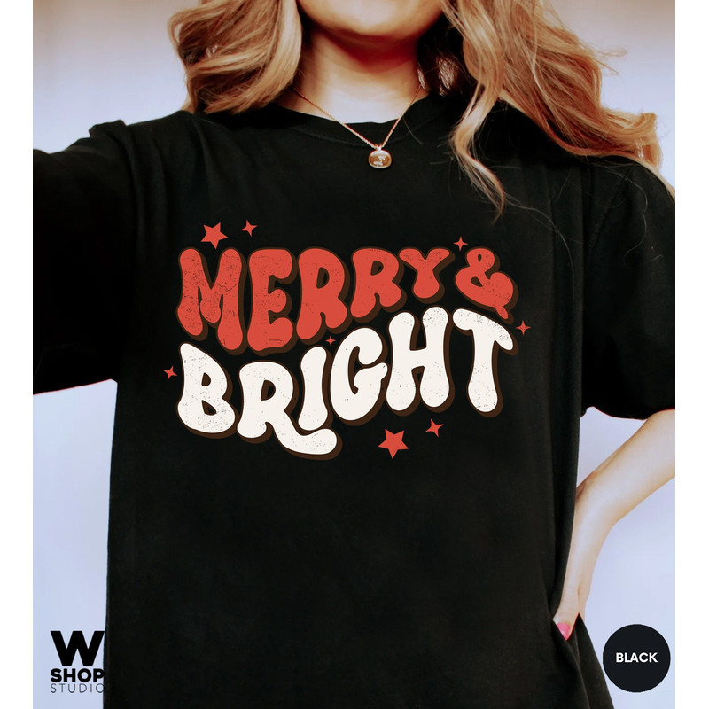 Comfort Colors merry and bright Christmas t-shirt, Holiday t-shirt, cute christmas t-shirt, Christmas shirt, Retro christmas tee - 3.jpg
