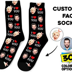 custom face socks, anniversary photo personalized socks, valentine i love you socks, gift for her, girlfriend boyfriend