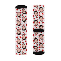 custom face socks, custom heart photo socks, face on socks, personalized, love heart picture socks, valentine gift for h
