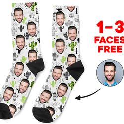 custom face socks, personalized photo socks, cactus picture socks, face on socks, customized funny photo gift for her, h