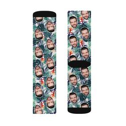 Custom Face Socks, Personalized Photo, Floral Picture Socks, Tropical Flower Socks, Customized Funny Photo Gift For Her,