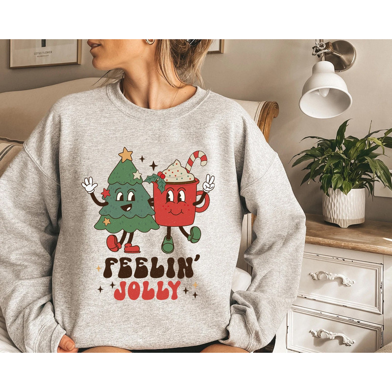 Feeling Jolly Holiday Sweater, Vintage Christmas, Christmas Sweatshirt, Cute Santa, Xmas Graphic Pullover, Holiday Ugly Sweater - 1.jpg