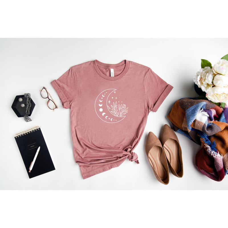 Floral Moon Shirt, Moon Shirt, Moon Wildflower Shirt, Moon Phases Shirt, Moon Boho Shirt, Astronomy T-Shirt, Celestial Shirt - 6.jpg