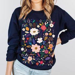 flower sweatshirt, wildflower women sweatshirts ,plus size, ladies flower girl gifts, floral gift, girlfriend gift