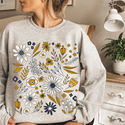 flower sweatshirt, wildflower women sweatshirts, plus size, ladies flower girl gifts, floral gift, girlfriend gift