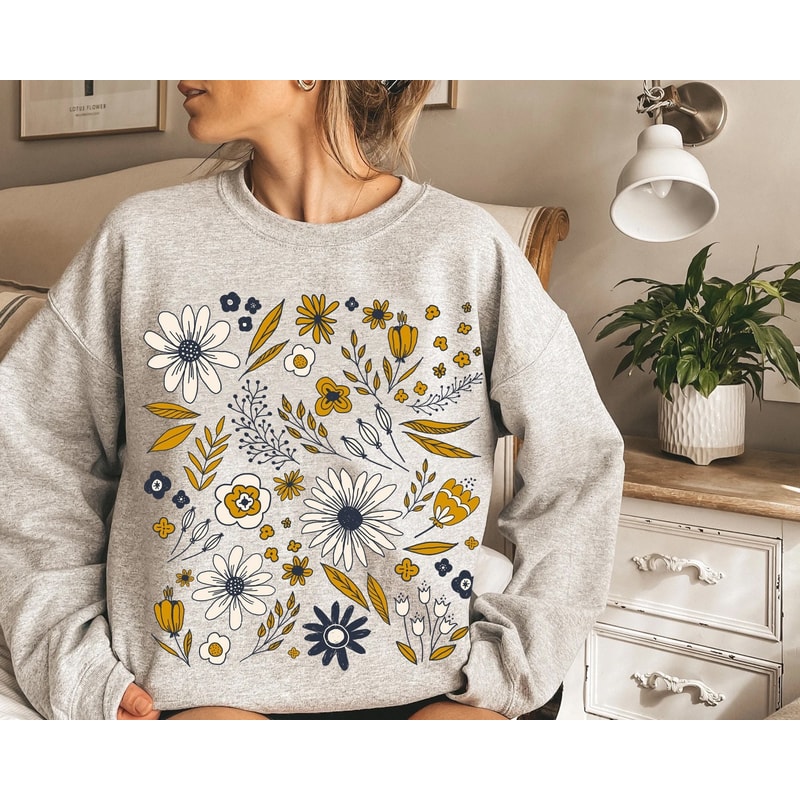 Flower Sweatshirt, Wildflower Women Sweatshirts, Plus Size, Ladies Flower Girl Gifts, Floral Gift, Girlfriend Gift - 1.jpg