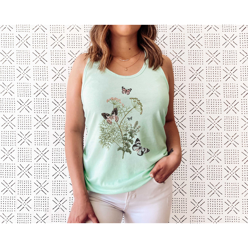 Flower Tank T shirt, Butterfly Gift for her, Women trendy tank, Spring concept, Wild meadow flower nature top, Floral Gardener Botanical - 6.jpg
