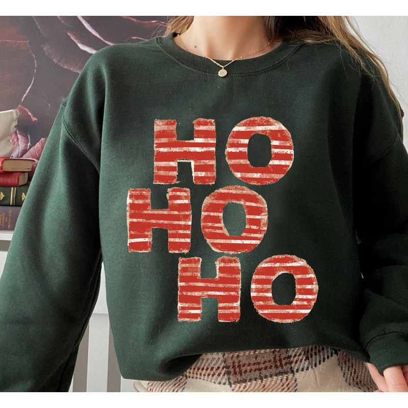 HO HO HO Sweatshirt, Merry Christmas Tree Hoodie, Unisex Adult Funny Holiday shirt, Vintage Merry and Bright Xmas Crew tee - 2.jpg