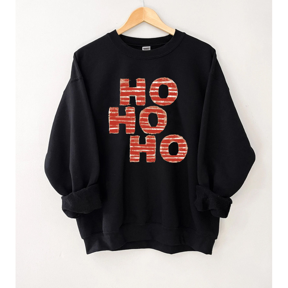 HO HO HO Sweatshirt, Merry Christmas Tree Hoodie, Unisex Adult Funny Holiday shirt, Vintage Merry and Bright Xmas Crew tee - 3.jpg