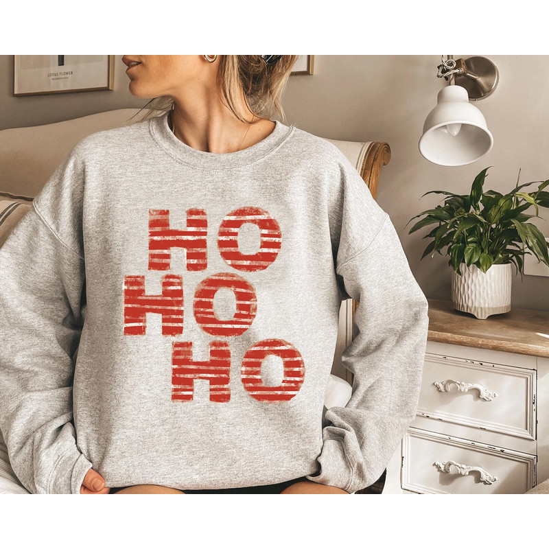 HO HO HO Sweatshirt, Merry Christmas Tree Hoodie, Unisex Adult Funny Holiday shirt, Vintage Merry and Bright Xmas Crew tee - 5.jpg