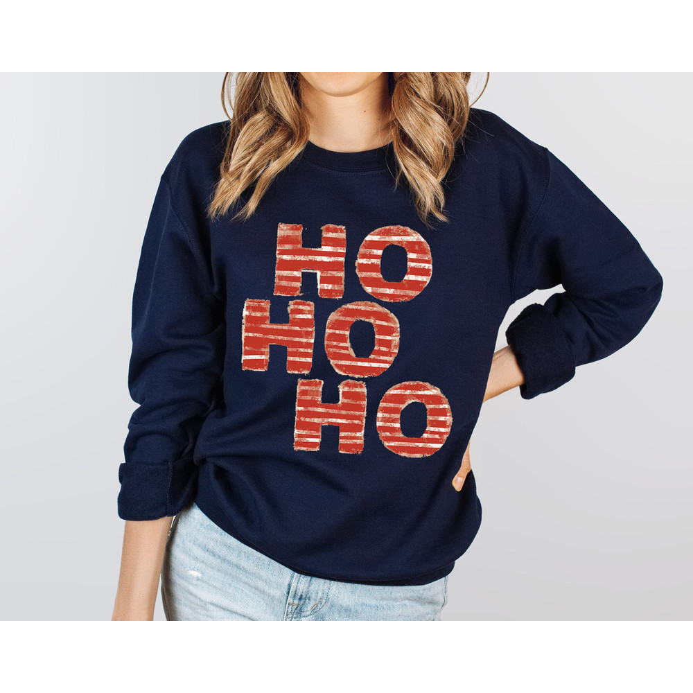 HO HO HO Sweatshirt, Merry Christmas Tree Hoodie, Unisex Adult Funny Holiday shirt, Vintage Merry and Bright Xmas Crew tee - 7.jpg