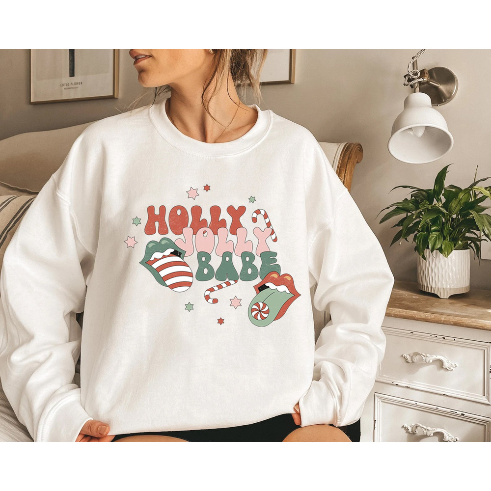 Holly Jolly Babe Sweatshirt, Retro Christmas Sweatshirt, Womens Christmas Crewneck, Cute Vintage Christmas Sweaters, Christmas Gift - 3.jpg