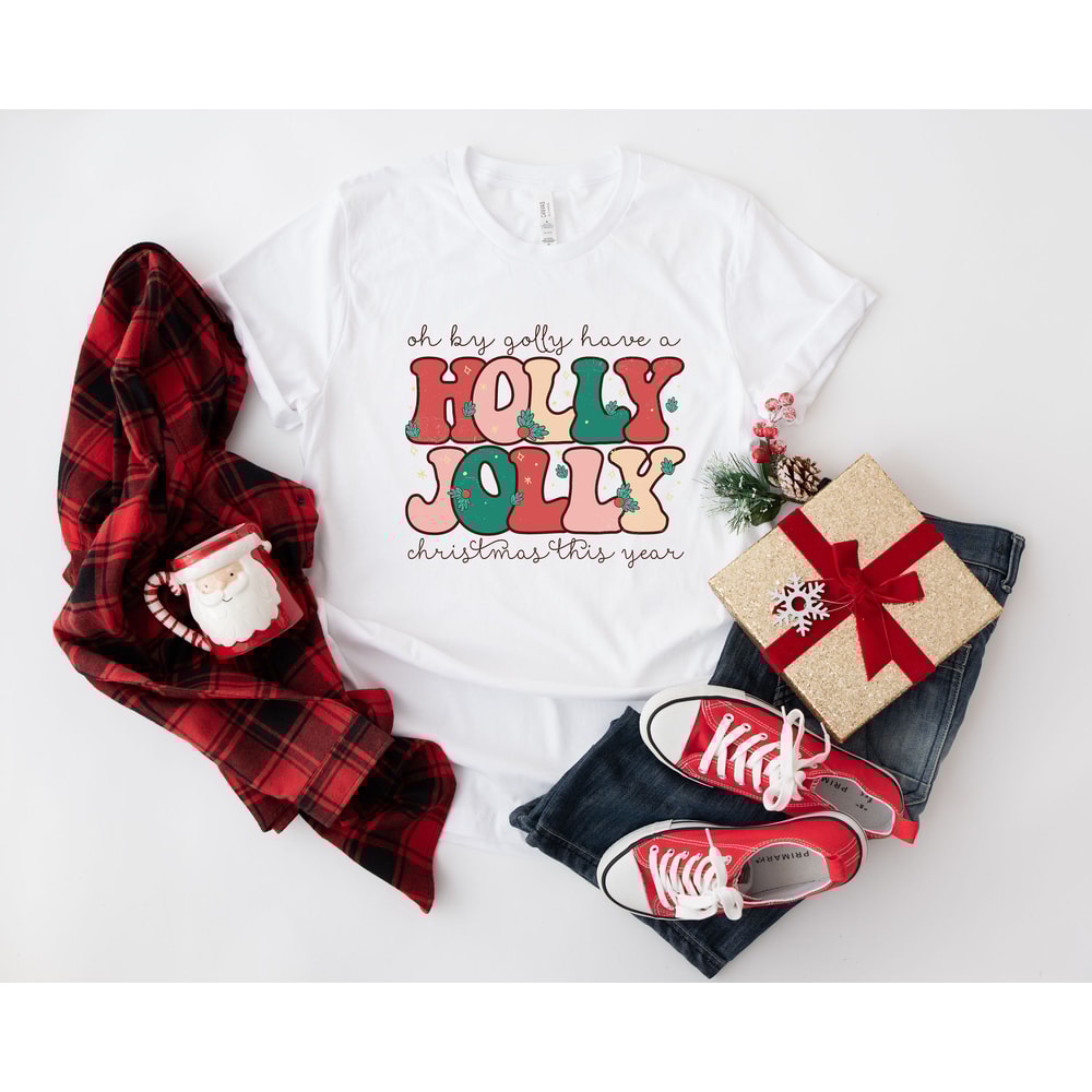Holly Jolly Funny Christmas T shirt, funny chritmas t-shirt, Christmas t-shirt, holiday apparel, Retro christmas, Women graphic tee - 3.jpg