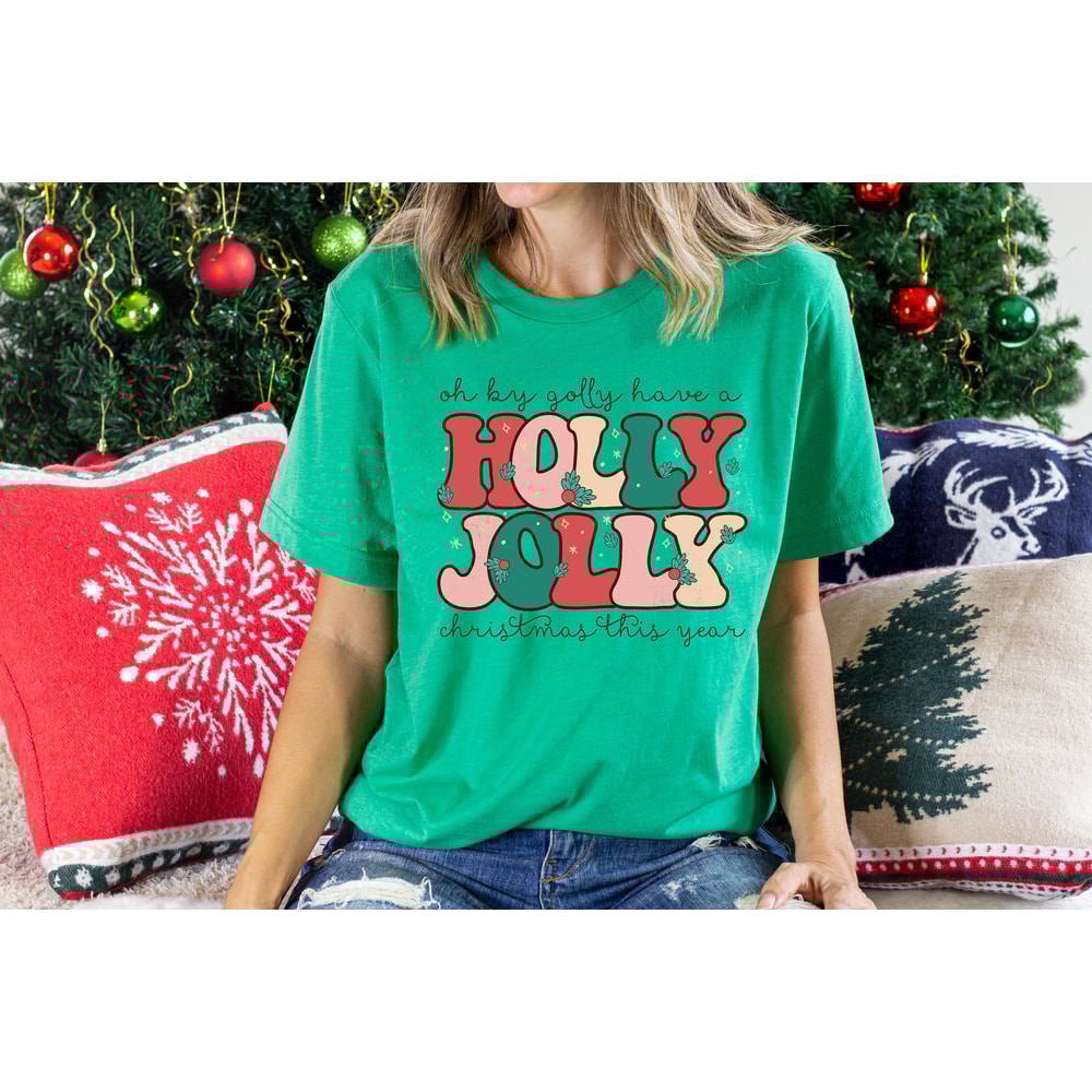 Holly Jolly Funny Christmas T shirt, funny chritmas t-shirt, Christmas t-shirt, holiday apparel, Retro christmas, Women graphic tee - 6.jpg