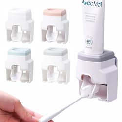 toothbrush holders toothpaste dispenser squeezers wall mounted for bathroom, 2 tooth brush slots (non us customers)