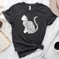 mandala cat t shirt, boho floral cat tee, cat lover tshirt, animal lover tee, floral animal shirt, gift for her