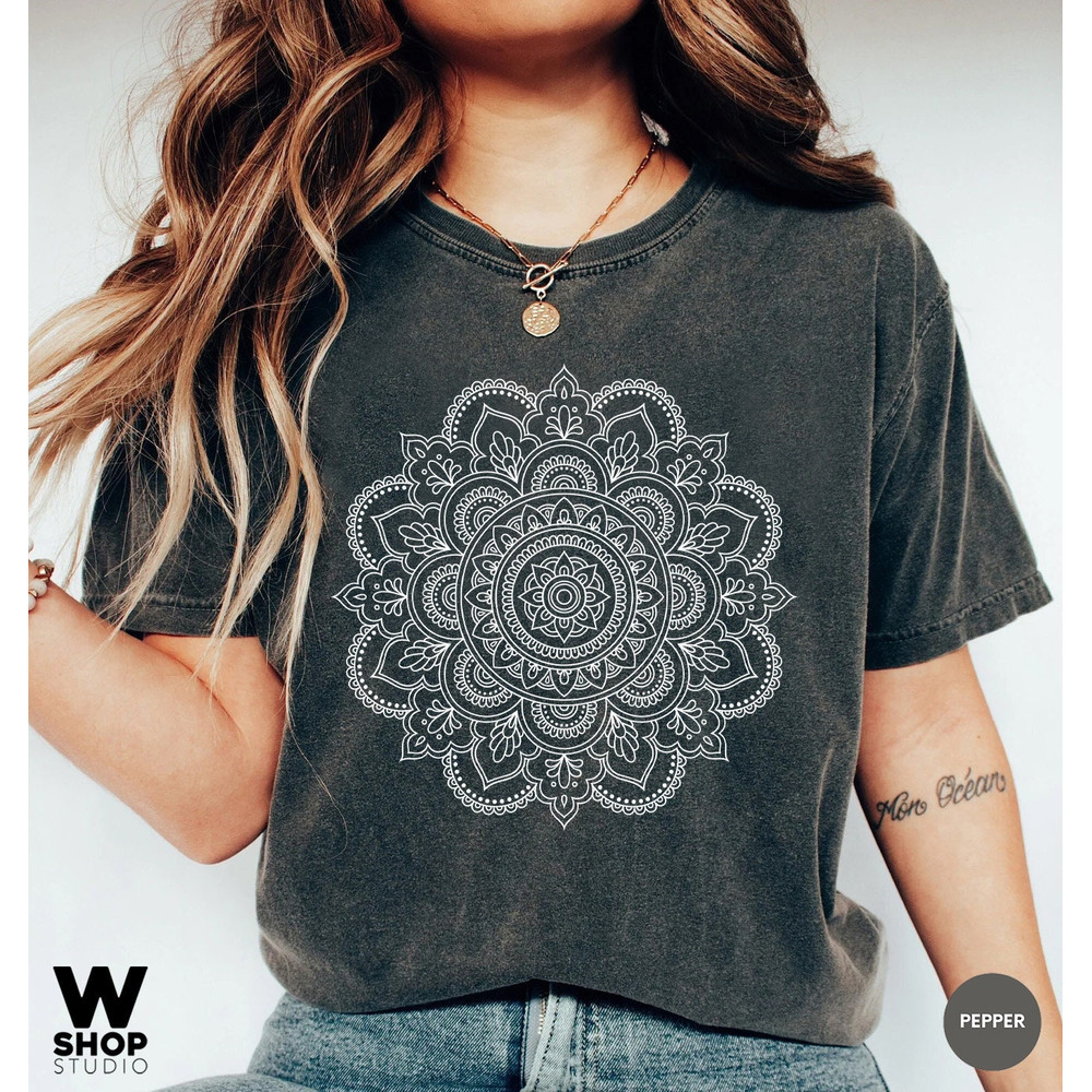 Mandala Shirt, Mandala T-Shirt, Cute Spring Shirt, Boho Comfort Color Woman, Oversized T shirt, Gifts for Her, Flower Shirt Pretty - 1.jpg