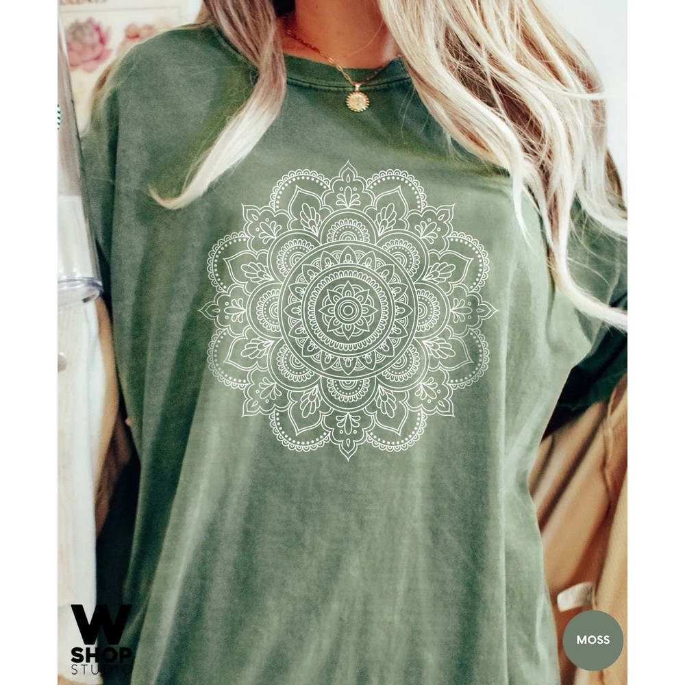 Mandala Shirt, Mandala T-Shirt, Cute Spring Shirt, Boho Comfort Color Woman, Oversized T shirt, Gifts for Her, Flower Shirt Pretty - 2.jpg
