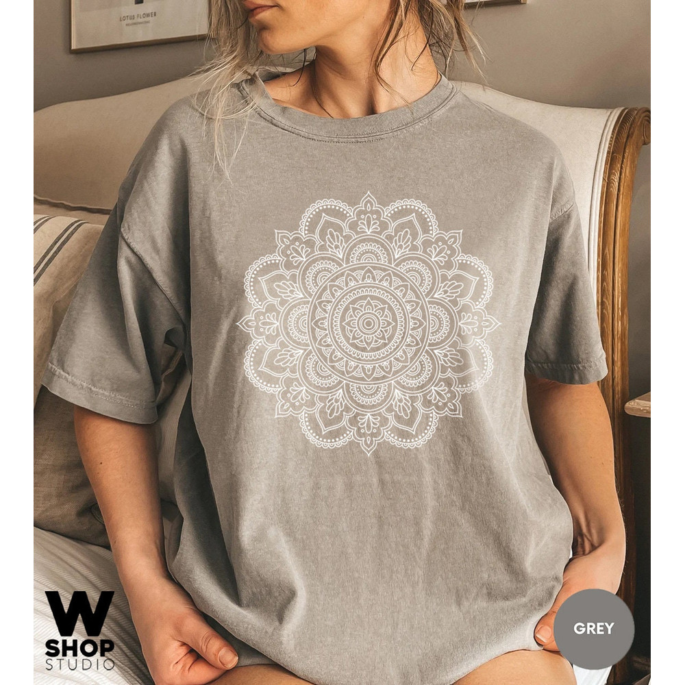 Mandala Shirt, Mandala T-Shirt, Cute Spring Shirt, Boho Comfort Color Woman, Oversized T shirt, Gifts for Her, Flower Shirt Pretty - 5.jpg