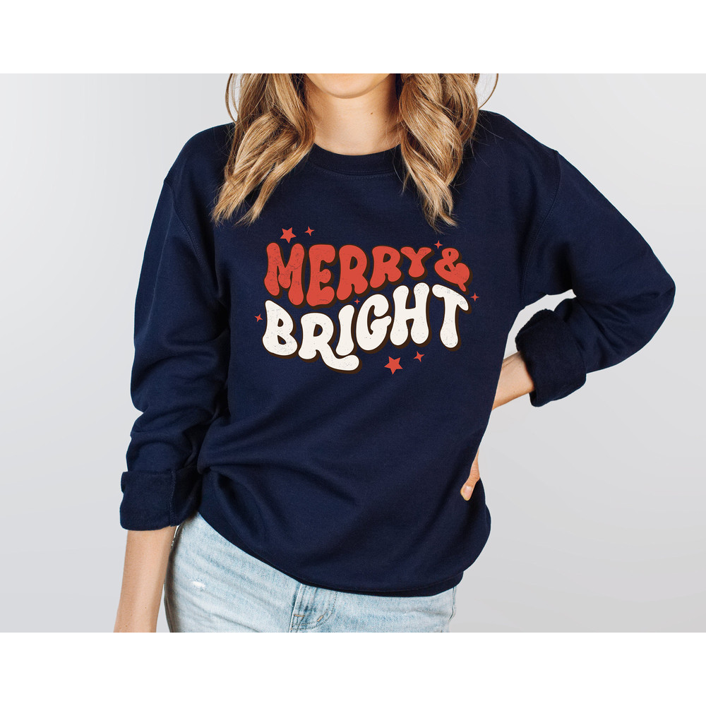 Merry & Bright Christmas Retro Sweatshirt, Christmas Sweatshirt, Holiday Sweater, Womens Holiday Sweatshirt, Christmas Shirt, Winter Shirt - 3.jpg