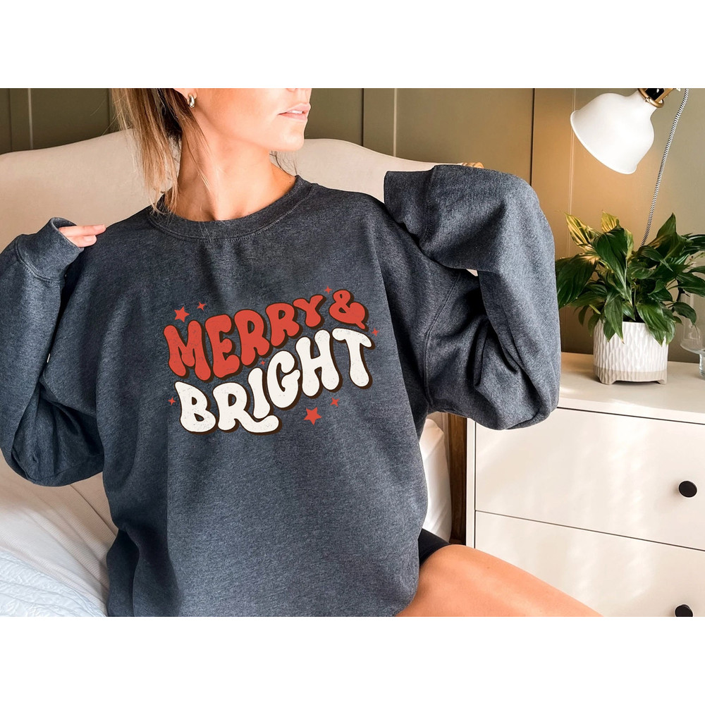 Merry & Bright Christmas Retro Sweatshirt, Christmas Sweatshirt, Holiday Sweater, Womens Holiday Sweatshirt, Christmas Shirt, Winter Shirt - 5.jpg