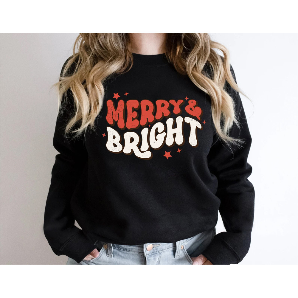 Merry & Bright Christmas Retro Sweatshirt, Christmas Sweatshirt, Holiday Sweater, Womens Holiday Sweatshirt, Christmas Shirt, Winter Shirt - 6.jpg