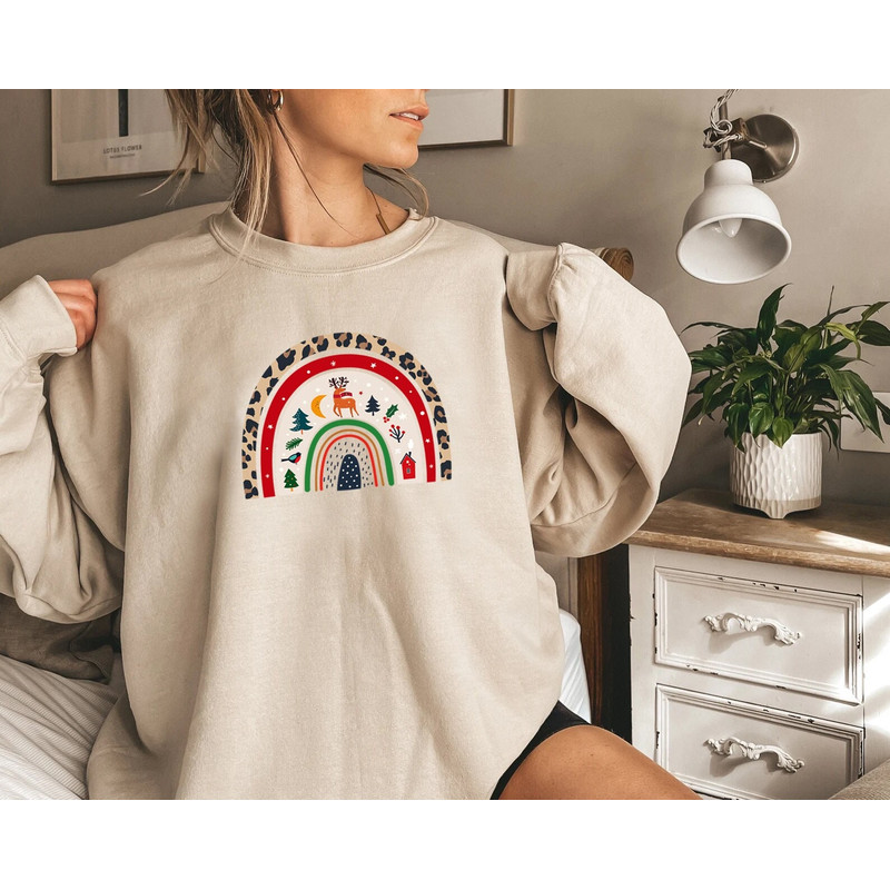 Rainbow Christmas Sweatshirt, Merry & Bright Shirt, Women Christmas Gift Idea, Trendy Christmas Rainbow Sweatshirt, Women Christmas Rainbow - 1.jpg