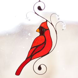 Red Cardinal Stained Glass Bird Mothers Day Gift Suncatcher