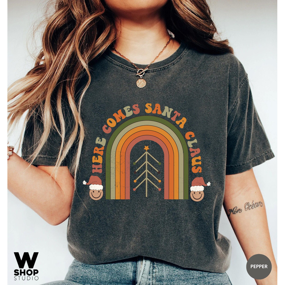 Retro Christmas Shirt, Retro Christmas, Women Retro Christmas, Boho Christmas, Cute Christmas Shirt, Santa Claus Shirt, Christmas Rainbow - 2.jpg