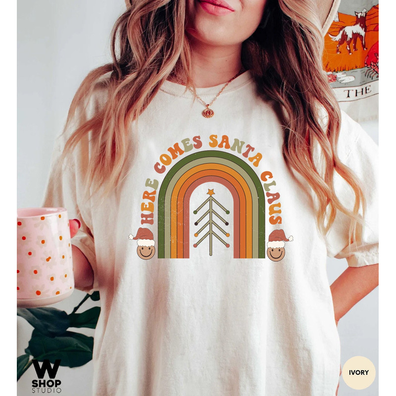 Retro Christmas Shirt, Retro Christmas, Women Retro Christmas, Boho Christmas, Cute Christmas Shirt, Santa Claus Shirt, Christmas Rainbow - 3.jpg