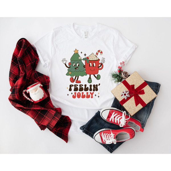 Retro Christmas T Shirt, Feeling Jolly Christmas Shirt, Vintage Santa Christmas Shirt, Retro Holiday Shirt, Ugly Sweater Shirt Tee - 1.jpg
