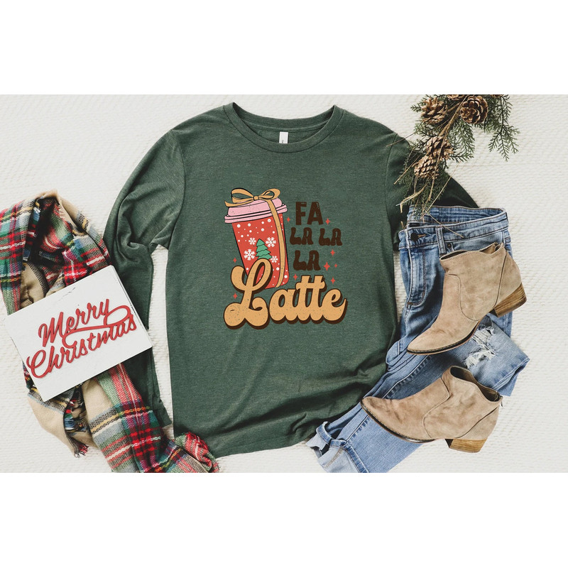 Retro Fa La Latte Christmas Coffee Shirt, Christmas Women Coffee Long Sleeve Tee, Vintage Christmas T shirt, Coffee Lover Gift - 2.jpg