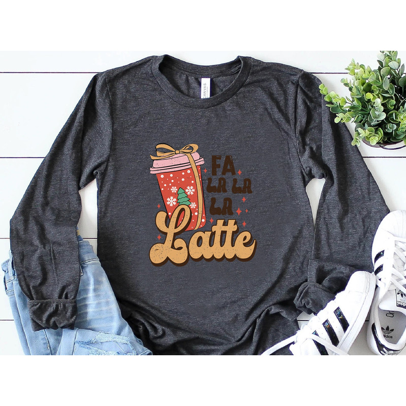 Retro Fa La Latte Christmas Coffee Shirt, Christmas Women Coffee Long Sleeve Tee, Vintage Christmas T shirt, Coffee Lover Gift - 3.jpg