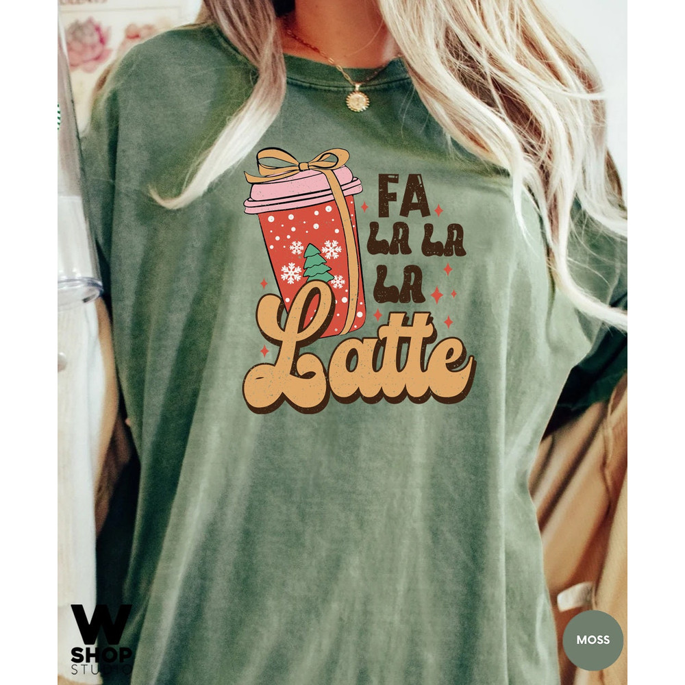 Retro Fa La Latte Christmas Coffee Shirt, Christmas Women Coffee Shirt, Vintage Christmas T shirt, Coffee Lover Gift - 3.jpg
