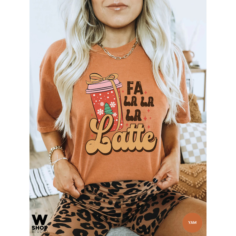 Retro Fa La Latte Christmas Coffee Shirt, Christmas Women Coffee Shirt, Vintage Christmas T shirt, Coffee Lover Gift - 4.jpg
