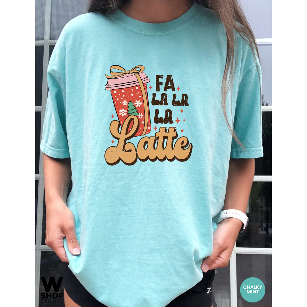 Retro Fa La Latte Christmas Coffee Shirt, Christmas Women Coffee Shirt, Vintage Christmas T shirt, Coffee Lover Gift - 7.jpg