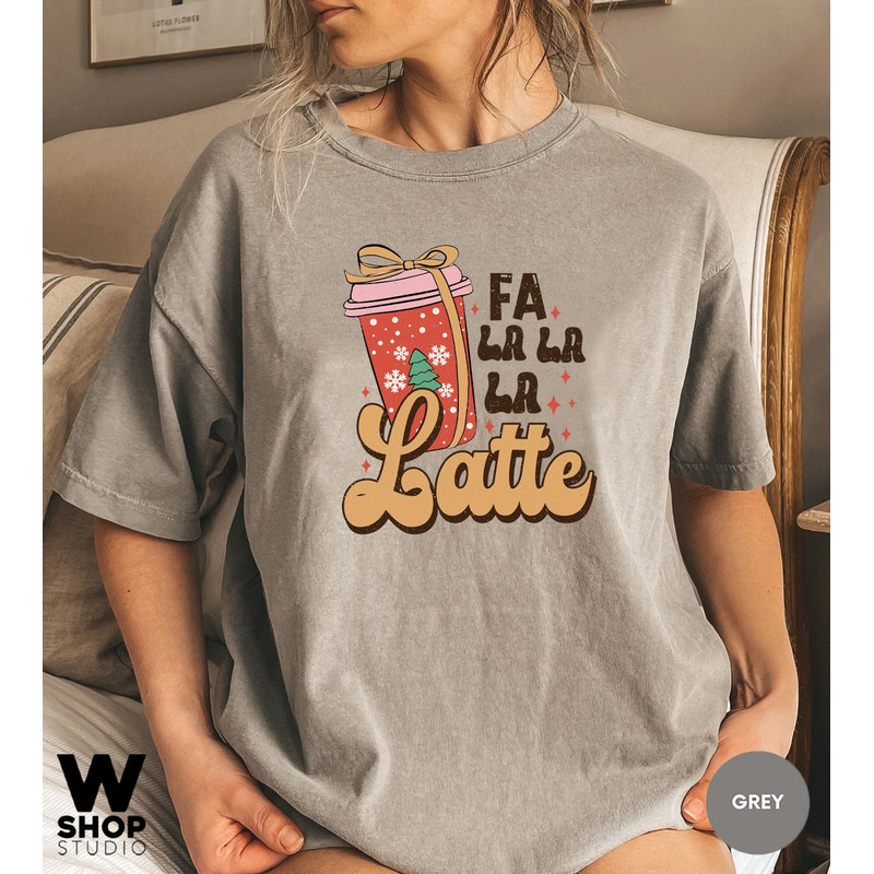 Retro Fa La Latte Christmas Coffee Shirt, Christmas Women Coffee Shirt, Vintage Christmas T shirt, Coffee Lover Gift - 9.jpg