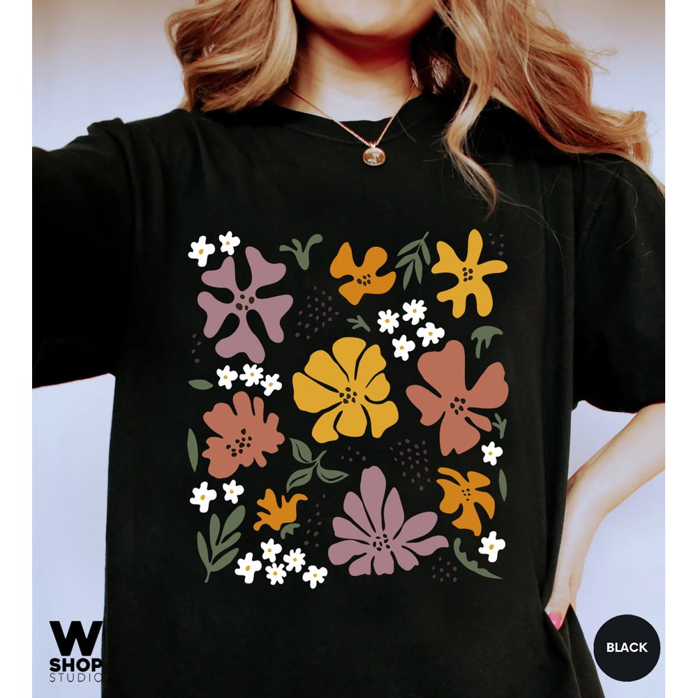 Retro Flower Shirt, Vintage Flower Shirt Aesthetic, Hippie Floral Graphic Tee, Flower T-shirt, Wildflower Shirt, Gift For Her - 5.jpg