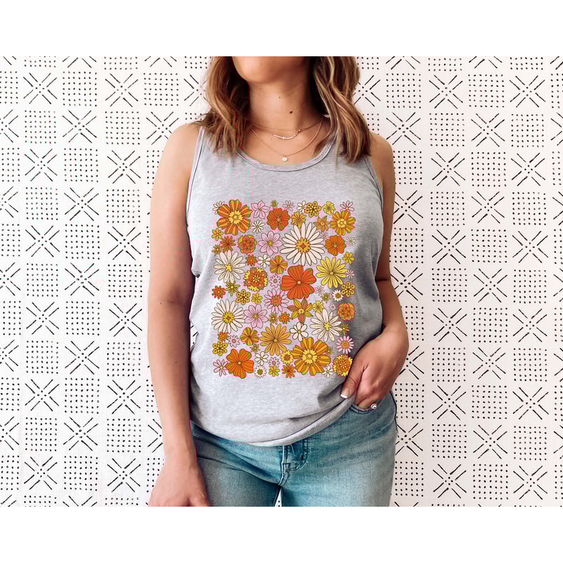 Retro Flower Tank Top, Wildflower Tank Tee, Wild Flowers Womens Top, Floral Tank Top, Gift for Women, Ladies Tank Top, Best Friend Gift - 4.jpg