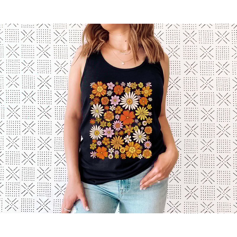 Retro Flower Tank Top, Wildflower Tank Tee, Wild Flowers Womens Top, Floral Tank Top, Gift for Women, Ladies Tank Top, Best Friend Gift - 5.jpg