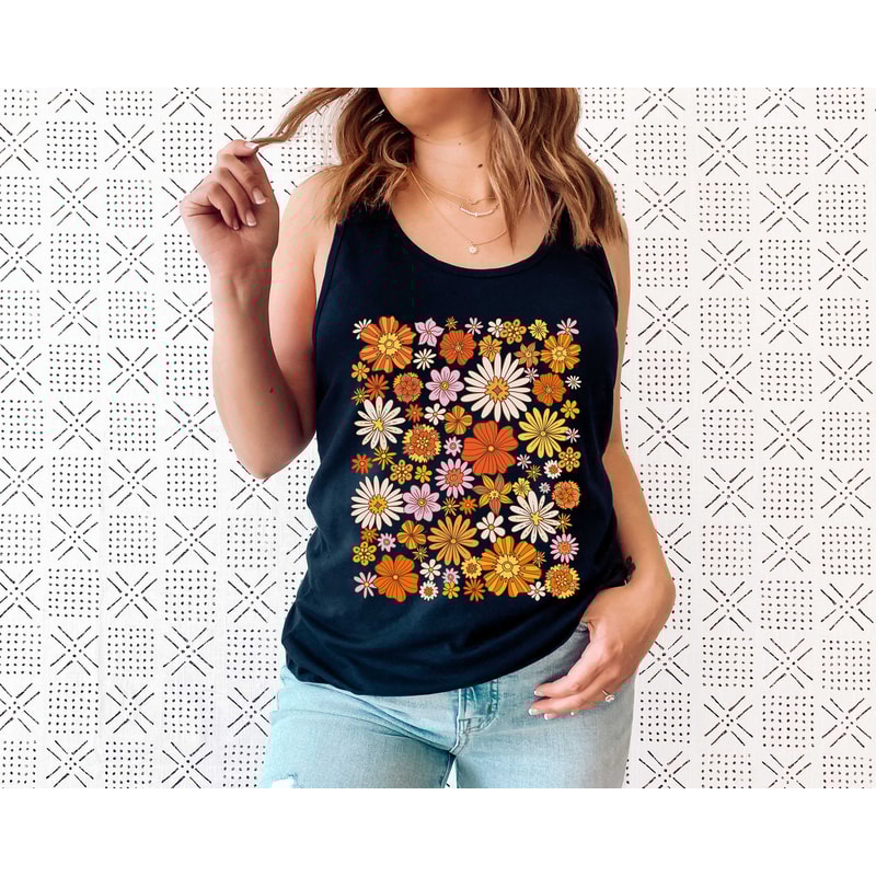 Retro Flower Tank Top, Wildflower Tank Tee, Wild Flowers Womens Top, Floral Tank Top, Gift for Women, Ladies Tank Top, Best Friend Gift - 6.jpg